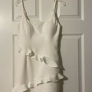 Selfie Leslie White Asymmetrical Ruffled Sheath Dress